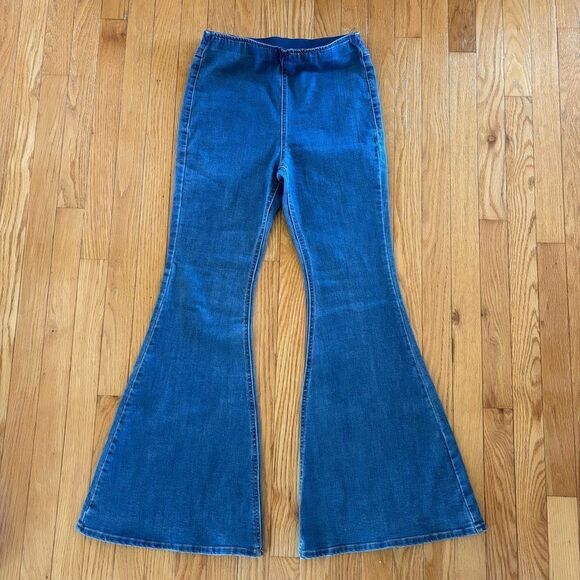 Penny Pull On Flare Jeans Denim Bohemian Boho Bell Bottoms stretch size medium - Picture 1 of 9